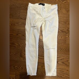 New Womens White Crop Jeans with cute Lace detail and rips